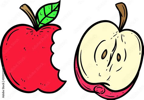 apple slice with using doodle art and outline Stock Vector | Adobe Stock