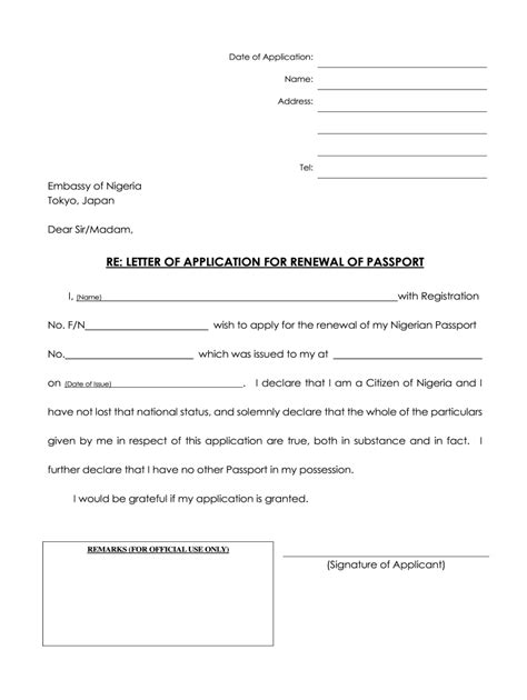 Embassy of Nigeria Letter of Application for Renewal of Passport - Fill and Sign Printable ...