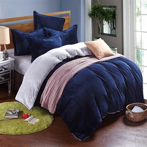 Winter fleece bedding set AB side duvet cover flannel fleece flat sheet ...