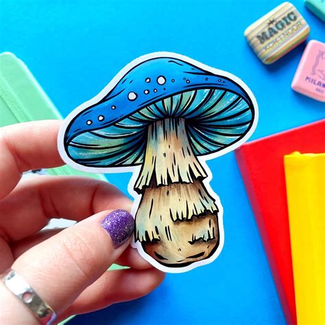 Craft Supplies & Tools Paper, Party & Kids Cute Woodland Mushroom Cluster Sticker Blue Mushroom ...