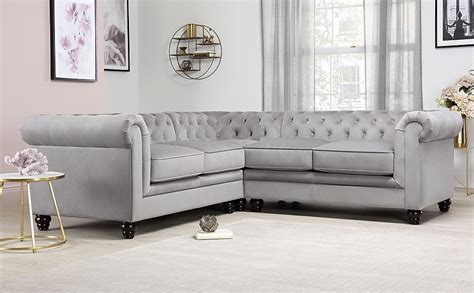 Hampton Chesterfield Corner Sofa, Grey Classic Velvet Only £799.99 | Furniture And Choice