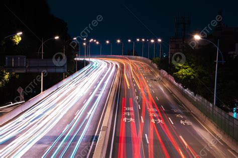 Overpass Night View Street View Traffic Flow Track Background, Night View, Street View, Traffic ...