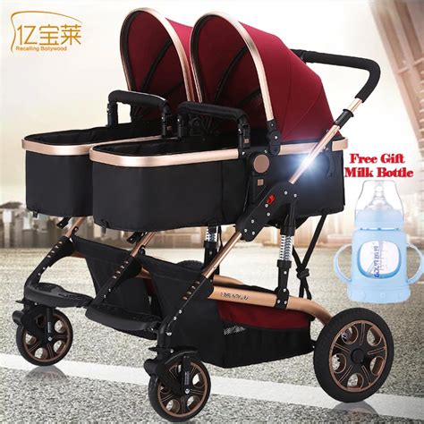 Twins Baby Stroller Luxury Fashionable Pram Aluminum Frame High Landscape Baby Carriage Dual ...