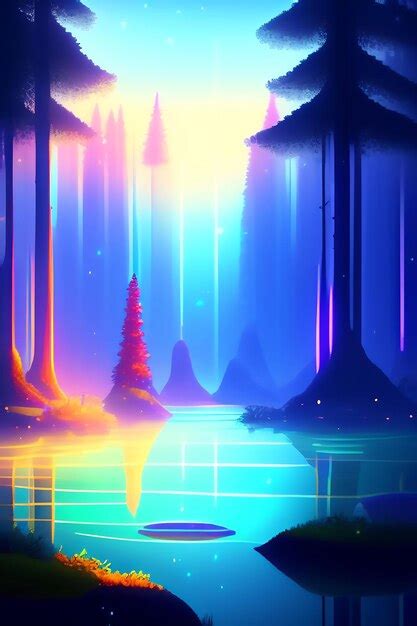 Premium AI Image | Fantasy world with glowing bioluminescence Avatar trees plants and waters