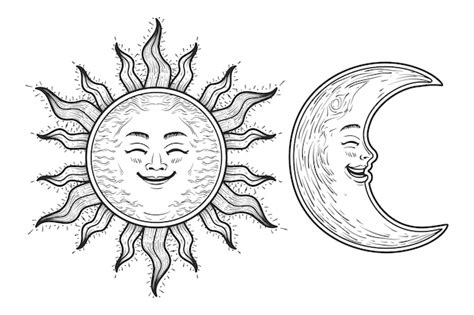 Free Vector | Sun and moon drawing illustration