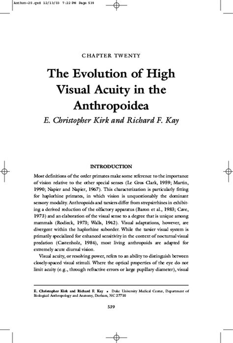 (PDF) The Evolution of High Visual Acuity in the Anthropoidea | Richard F Kay - Academia.edu