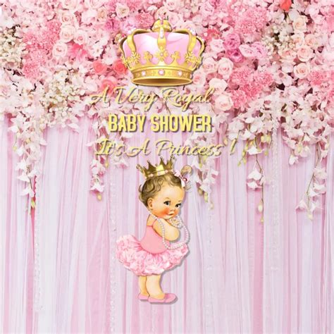 Pink Baby Shower backdrop Royal Princess Party Decoration for Girl Gold Crown for Baby ...