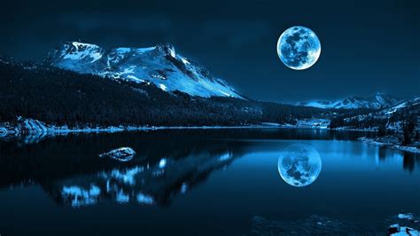 Snowy Mountain With Reflection On Body Of Water Under Full Moon 4K HD Nature Wallpapers | HD ...