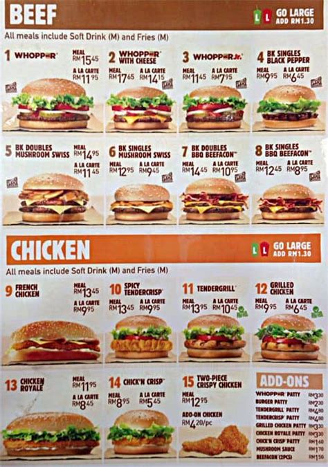 Burger King Menu Prices Malaysia