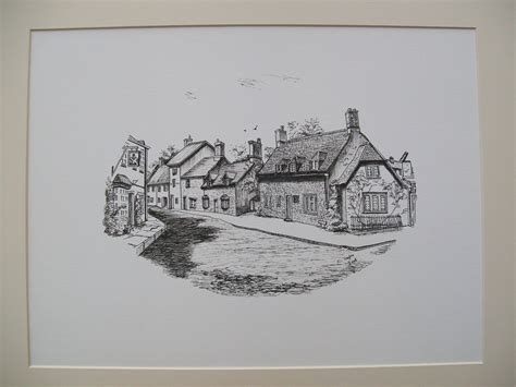 Village Scene Pencil Drawing