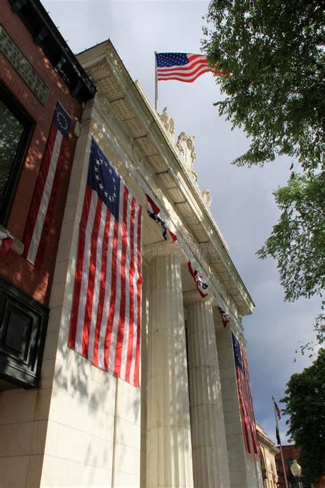 Gorgeous American Flags on Front of Building Stock Image - Image of stone, vertical: 42384689