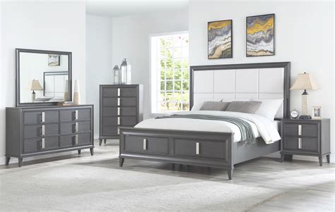 Alpine Furniture Lorraine 4 Piece Storage Bedroom Set In Dark Grey