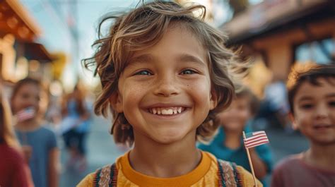 AI generated Young Boy Holding Small American Flag 40293900 Stock Photo ...