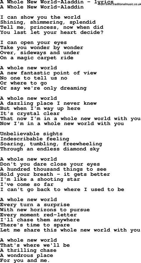 Love Song Lyrics for:A Whole New World-Aladdin