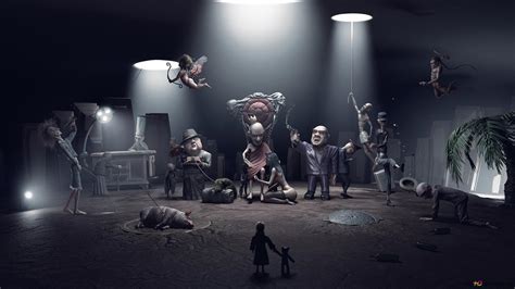 Artistic drawing of anime characters in dark dark room lit by lamps HD wallpaper download