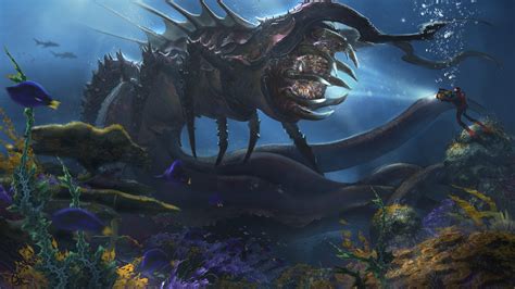 Download Creature Diving Underwater Fantasy Sea Monster HD Wallpaper by Alejandro Olmedo