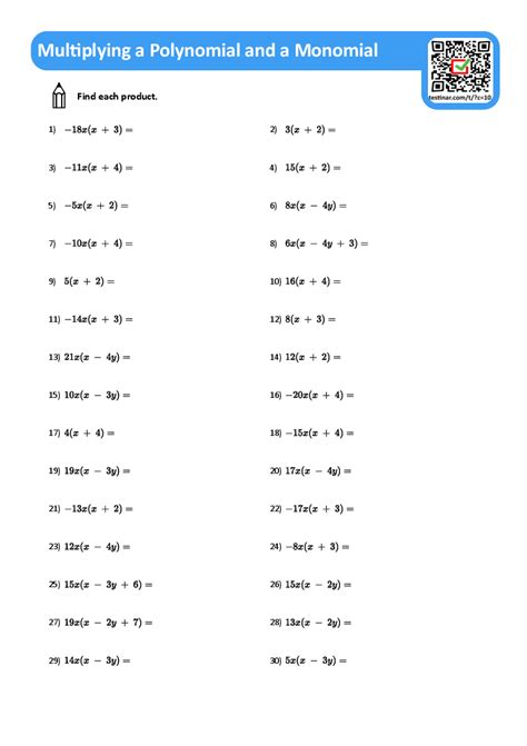 Multiply Monomials By Polynomials Worksheet