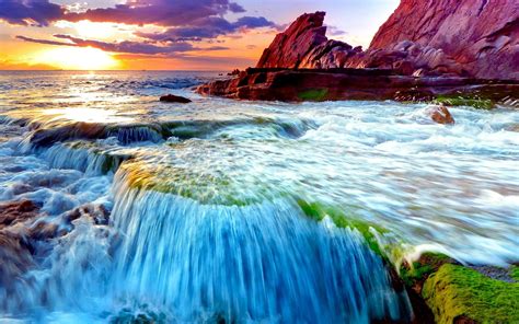 Waterfall At Sunset Wallpapers - Wallpaper Cave