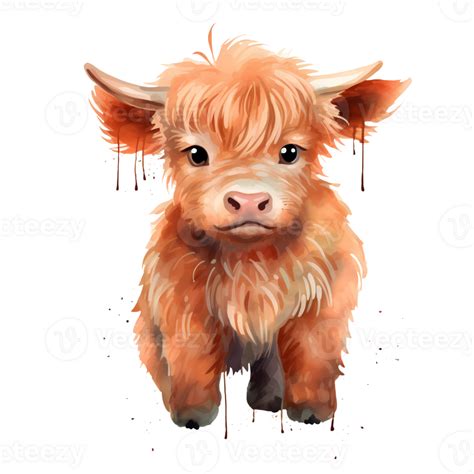 Cute Baby Highland Cow Watercolor AI Generative 27236049 PNG