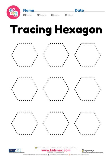 Hexagon Worksheet for Tracing - Free Printable PDF for Kids