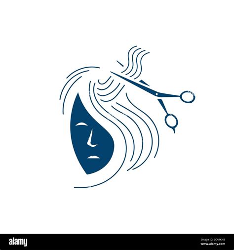 hairdressing salon hair stylist logo. beauty girl face with long hair and scissors vector Stock ...