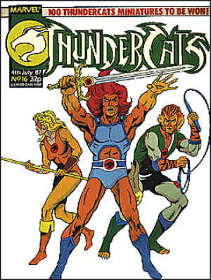 L-r: Cheetara, Lion-o, Tygra, from the cover of a British Thundercats comic book