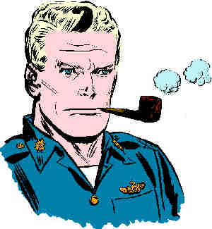 Steve Canyon, from a 1956 Sunday strip. Artist: Milton Caniff.