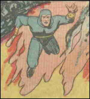 Fireball cuts loose with his super powers. Artist: Paul Reinman.