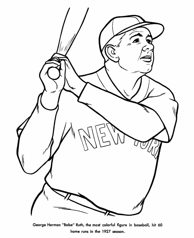 USA Printables Babe Ruth Coloring Pages Famous Americans In US History Coloring Sheets