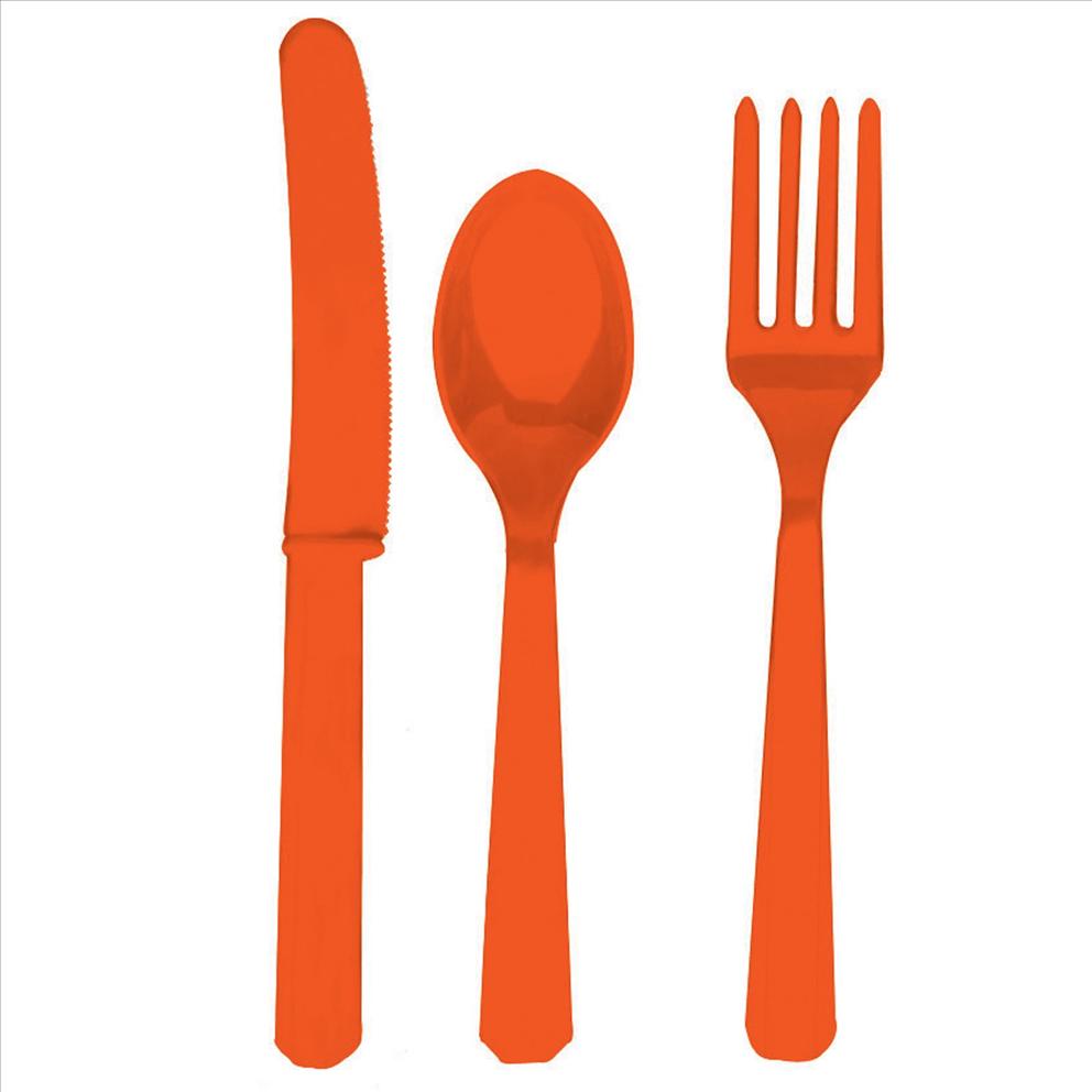 Orange Fork Knife And Spoon Set