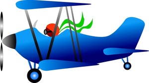 Biplane Clipart Image - Pilot Flying a Biplane