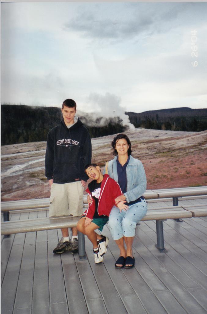 Debbie and her two favorite sons at Yellowstone National Park