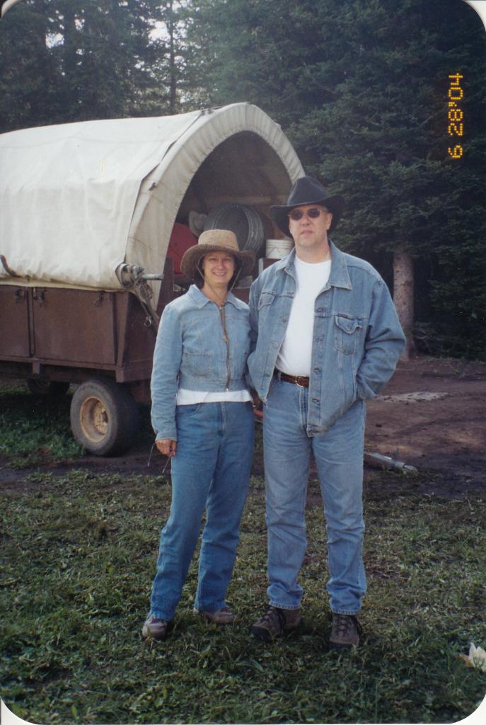 Debbie and her favorite cowboy on a wagon train in the Grand Tetons