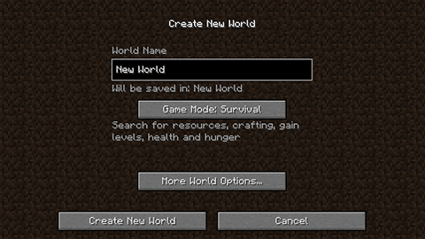 create new world creen