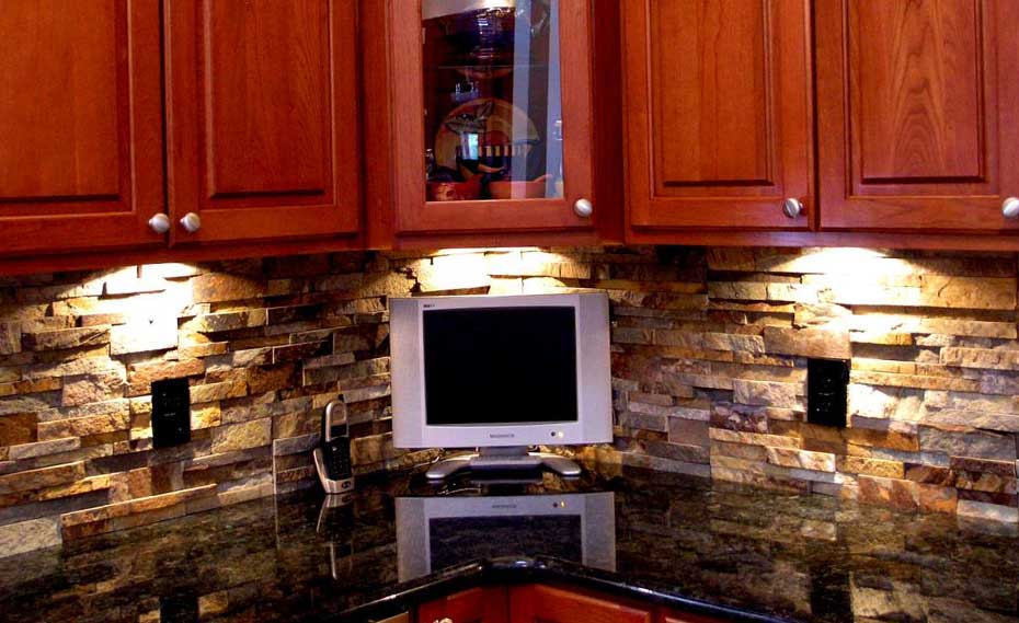 Norstone Stacked Stone Veneer Rock Panels for a layered stone Kitchen Backsplash