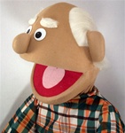 16" honey skinned grandpa puppet with white receding hair.