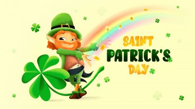 St. Patrick's Day, Yellow aesthetic, Illustration, Shamrock, Clover, 5K