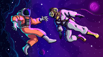 Astronauts, Pixel art, Illustration