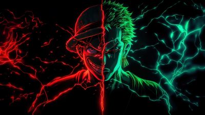 Monkey D. Luffy, Roronoa Zoro, AMOLED, 5K, One Piece, Black background