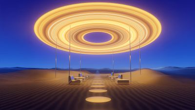 Futuristic, Desert, Glowing, Surreal, Pathway, Symmetry, Neon Lights, Modern lighting, Outdoor, Minimalist, Cosmic, Landscape, 5K