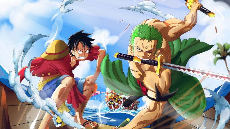 Monkey D. Luffy, Roronoa Zoro, One Piece, Three Sword Style, Wallpaper