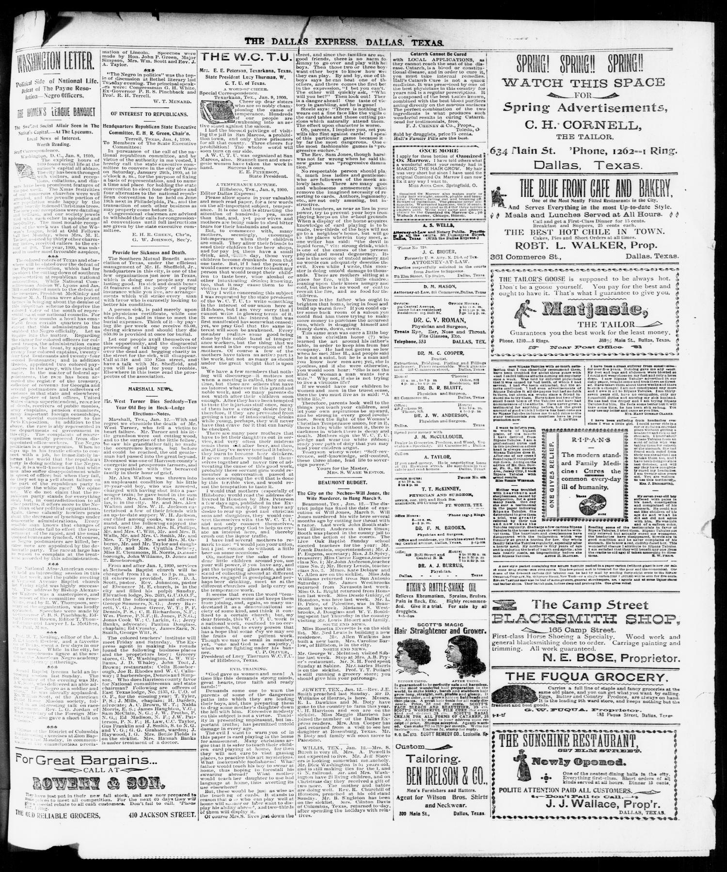 The Dallas Express. (Dallas, Tex.), Vol. 7, No. 14, Ed. 1 Saturday, January 13, 1900
                                                
                                                    [Sequence #]: 3 of 8
                                                