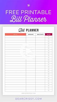 Image result for Free Printable Monthly Bill Planner Template