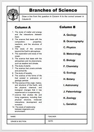 Image result for Branch of Science Worksheets