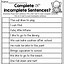 Image result for Complete Sentence Worksheet 1st Grade