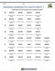 Image result for Ordering Large Numbers Worksheet