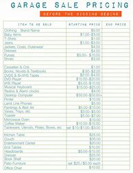 Image result for Printable Garage Sale Price List