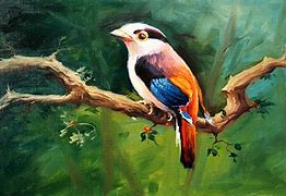 Image result for Silk Oil Painting of Birds in Tree