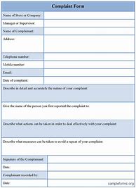 Image result for Blank Complaint Form Template