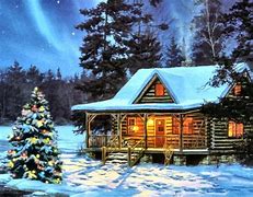 Image result for Log Cabin Christmas Winter Scene